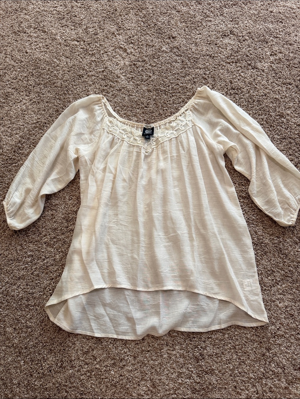 bobeau Cream Crochet-Trim Peasant Blouse